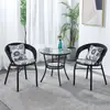 Juego pequeño de mesa y sillas para balcón, combinación de mesa de café para patio exterior, silla de ratán para terraza exterior de ocio con respaldo, juego de tres piezas de sillas de ratán