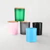 Taza de vidrio para vela perfumada personalizada, diseño simple con tapa, recipiente de vidrio de cera de soja, taza de vela de boca ancha, taza de vela de vidrio