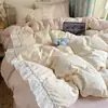 Conjunto de cama de quatro peças estilo patchwork de renda, algodão de fibra longa 60s, 100% algodão puro, capa de edredom, lençol 100% algodão puro, lençol com saia de cama