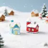 Paisaje en miniatura, escena nevada 3D, casa, castillo, accesorios de decoración de escenas de dibujos animados DIY, pequeños adornos de escritorio
