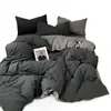 Juego de Cama de Cuatro Piezas, Clase A, Adecuado para Dormir Desnudo, Funda de Edredón de Algodón Lavable, Sábana Plana de Color Sólido, Juego de Tres Piezas para Dormitorio Estudiantil, Sábana Ajustable 4