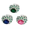 Nuevo Anillo Abierto Estilo Europeo y Americano para Mujer con Piedras Preciosas de Colores Simuladas Circonita Incrustada Moda de Lujo Ligero Personalidad Anillo de Dedo Joyería