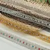 Novo tecido de malha com acabamento de contas bordadas do fabricante, acabamento de strass com contas feito à mão para roupas femininas, vestidos de noiva e vestidos formais, acessório DIY