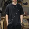 Camiseta Patchwork Estilo Americano Resistente de Manga Curta para Homens, Marca Tendência de Verão, Blusa Casual Oversized Solta com Gola Redonda