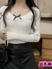 Suéter cinza com renda de laço feminino preto puro desejo outono e inverno slim fit suéter top de camisa de base curta interna