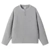 Ropa ACU para Hombre Camiseta de Manga Larga con Cuello Henry Vintage y Costillas para Hombre, Nuevo Producto Otoño/Invierno 2026, Camiseta Básica de Ajuste Holgado con Textura