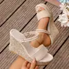 Zapatos de Mujer de Moda Europea y Americana Elegantes con Plataforma Impermeable, Tacón de Cuña, Medias Zapatillas y Sandalias de Cuerda de Cáñamo Trenzada, Novedad Verano 2026