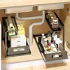 Estantería de almacenamiento para gabinete de fregadero de cocina de pie, cesta de cajón, estante, estante de acero al carbono extraíble y desmontable