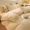 Conjunto de 4 Peças Jacquard Anti-estático Classe A Lã Leite Aconchegante Espesso Cobertor de Coral Fleece Adicionado Lã Inverno Roupa de Cama 4