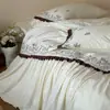 Bordado de encaje plisado estilo princesa, todo algodón, juego de ropa de cama cálido para camas individuales o dobles, tejido de algodón puro cepillado, juego de tres o cuatro piezas, Holiday Champs-Elysees
