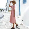 Estilo Nuevo Primavera/Verano 2026 Bestseller de Amazon Vestido Largo Sexy de Cuello V Manga Corta Fruncido a Cuadros