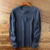 ¡Artículo de buena reputación! Henley de punto gofre para hombre, de color, tejido suelto, con botones, capa base, casual, otoño, manga larga