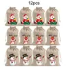 Venta Caliente Bolsas de Regalo de Navidad con Cordón Dibujo Animado Papá Noel Reno Muñeco de Nieve Patrón Bolsa de Regalo de Lino con Cordón