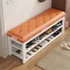 Banco para trocar de sapatos para a entrada, sapateira simples de armazenamento multicamadas, arte em ferro com estofamento macio, banco de sapatos multifuncional, metal, outros materiais