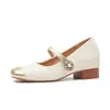 Piel de Cabra Súper Suave ~ Interior Pequeño de 6 cm Estilo Pequeño Fragante Zapatos Planos de Boca Baja para Mujer Tacón Grueso Combinación de Colores Mary Jane Zapatos Pequeños de Piel