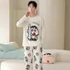 Em estoque Algodão Masculino Gola Redonda Pijama Outono Novo Manga Longa Calça Longa Casual Desenho Animado Pode Ser Usado Fora Peça Única Dropshipping Frete Grátis
