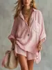 2026 Moda de Verão Europeia e Americana Transfronteiriça Novo Conjunto de Shorts de Praia com Bolso e Camisa de Algodão e Linho para Mulheres