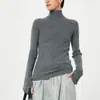 Manga con pulgar de lana lavable alemana Diseño Ajustado Elástico Delgado Cuello con Cremallera Camiseta Base de Punto Otoño e Invierno