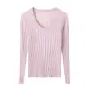 Camiseta de punto fina de lana para mujer, cuello redondo, estilo coreano, versátil, manga larga, para principios de otoño, 60 hilos, suéter fino