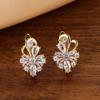 Estación Independiente de AliExpress Nuevo Diseño de Flor de Zircón de Cristal Azul Oscuro Hebilla de Oreja Chapada en Oro Champagne Pendientes de Boda para Mujer