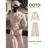 Sudadera rosa casual deportiva para outfit de principios de otoño para mujer, nueva colección 2026, conjunto sofisticado y elegante estilo coreano