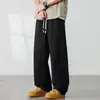 Calça casual reta de algodão puro com caimento para o outono para homens, marca moderna estilo americano, cor sólida, calça longa de perna larga solta e versátil para homens