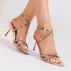 Sandálias Elegantes de Salto Alto com Bico Quadrado, Franjas e Strass, Design de Nicho, Moda de Verão Sandálias de Salto Agulha com Bico Aberto, Fornecimento Transfronteiriço