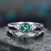 Anillo Sanjie Europeo y Americano Wish nueva moda todo-partido circón anillo de mujer cobre plateado micro-incrustado anillo de esmeralda