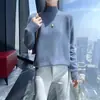 Suéter casual de cachemira estilo coreano de siete puntos grueso con hilo floral, cuello medio alto, holgado, suave, de manga larga para mujer, capa base de lana