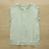 Cardigan Camisa de Mujer de Verano 2026 Nuevo Estilo Japonés Color Sólido Cuello Alto Sin Mangas con Encaje Algodón Amigable con la Piel