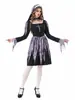 Fantasia de Halloween Europeia e Americana Estilo Freira Gótica Escura Vestido Bruxa Cosplay Fantasia de Performance Fantasia de Freira