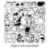 50 adesivos de meme em preto e branco, pacotes de expressões engraçadas e únicas, desenhos de linhas abstratas, adesivos DIY para capacetes e bagagens