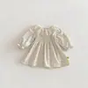 Novo Vestido Floral Macio de Primavera e Outono para Meninas, Amigo da Pele e Confortável, Estilo Coreano com Babados e Gola Peter Pan