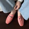 Sapatos Muller de Couro de Vaca Super Macio com Trava de Metal 2025 Salto Baixo Grosso Cabeça Quadrada Couro Baotou Pantufas para Uso Externo Feminino 41 plus size