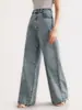 Jeans Bordados de Pierna Ancha Recta Tejido Mágico Estilo Retro Europeo y Americano 2026 para Mujer Corte Delgado Casual Elástico Temu