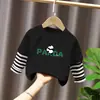 Camiseta de Manga Larga para Niños Ropa de Otoño Capa Base 2026 Nuevo Estilo Top de Retazos Rayado Atractivo Falso Dos Piezas Ropa para Niños