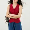 Ropa Nueva de Verano para Mujer 2026 Comercio Exterior Transfronterizo Top de Punto Rojo Elástico con Cuello en V Chaleco sin Mangas para Mujer Ropa de Abrigo de Verano