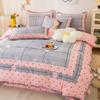 Explosiones de Tesoros Estilo Coreano Pastoral Floral Pequeño Juego de Cuatro Piezas Algodón Engrosado Amigable con la Piel Cepillado Sábana para Cama Individual y Doble Funda de Edredón para Dormitorio