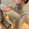 Tejido de hilo de núcleo 2026 otoño e invierno nuevo suéter de punto pata de gallo, suéter de cuello alto slim-fit de manga larga, moderno y elegante