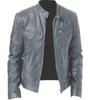 Em estoque comércio exterior inverno negócios cavalheiro quente zíper cardigã bolso decorativo couro PU roupa gola alta jaqueta de couro slim