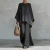 Conjunto de Camisa Simples Solta de Mistura de Linho e Calças de Pernas Largas Feminino Novo Estilo Transfronteiriço Europeu e Americano 2026
