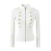 Chaqueta corta de doble botonadura con cuello mao Napoleon para mujer, otoño, retro americano, con cremallera, top casual versátil