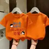 Camiseta de Manga Corta de Algodón Puro para Niñas Verano Delgada Moda Estampada Top Estilo Coreano para Niños Suelto, Cómodo y Versátil Top de Media Manga