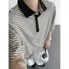 Camisa Polo Camiseta Retro Verano Rayas Manga Corta Peso Pesado Cuello Suelto Para Hombre Moderno Estilo Americano Henley