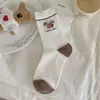 Calcetines de Algodón Puro para Mujer, Primavera y Verano, Estilo Coreano, Bloques de Color Suaves, Calcetines Holgados de Dibujos Animados, Lindos y Versátiles, Calcetines de Media Pantorrilla Estilo AB