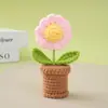 Maceta Miniatura de Flor de Margarita Artificial para Decoración de Escritorio de Interior, Adorno de Coche, Producto Terminado, Ganchillo Hecho a Mano Transfronterizo