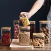 Pote Hermético Quadrado de Vidro Borossilicato Alto com Tampa de Bambu Amazon em Estoque para Uso na Cozinha e em Casa, Adequado para Grãos e Chá
