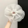 Anel de Cabelo Grande de Rede de Cetim com Pérolas Brancas Estilo Coreano para Mulheres Estilo Preguiçoso de Alta Qualidade Super Grande Acessório de Cabelo Prendedor de Cabelo Novo