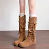 Botas Longas com Salto Interno Melard Femininas 2026 Novas Botas de Outono Viagem a Xinjiang Botas de Cavaleiro Botas de Cowboy Ocidentais