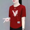Camiseta Feminina de Manga Curta Estilo Mãe para Comércio Exterior Transfronteiriço, Blusa Feminina Solta Plus Size de Meia-Manga, Blusa Básica Tendência